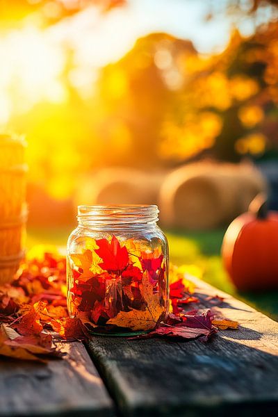 Autumnal colours in a glass jar by Poster Art Shop
