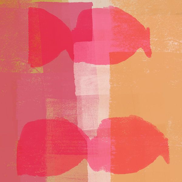 Rote Formen auf Gelb und Rosa. Moderne abstrakte Kunst. von Dina Dankers