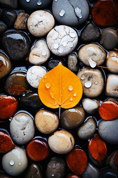 Autumn leaves on pebbles by ByNoukk