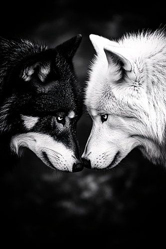 Zwart-witte wolven in harmonie