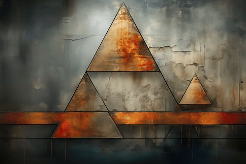 Abstract olieverfschilderij met driehoeken