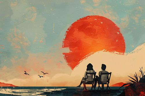 Romantisch silhouet bij zonsondergang