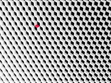 Zwart wit kubussen met een rode kubus