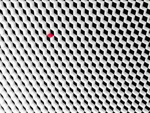 Zwart wit kubussen met een rode kubus