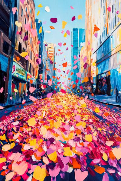 Blütenblätter in Stadtstraße von Poster Art Shop