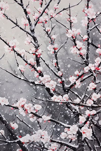 Snowy Japanese Sakura blossom by Whale & Sons