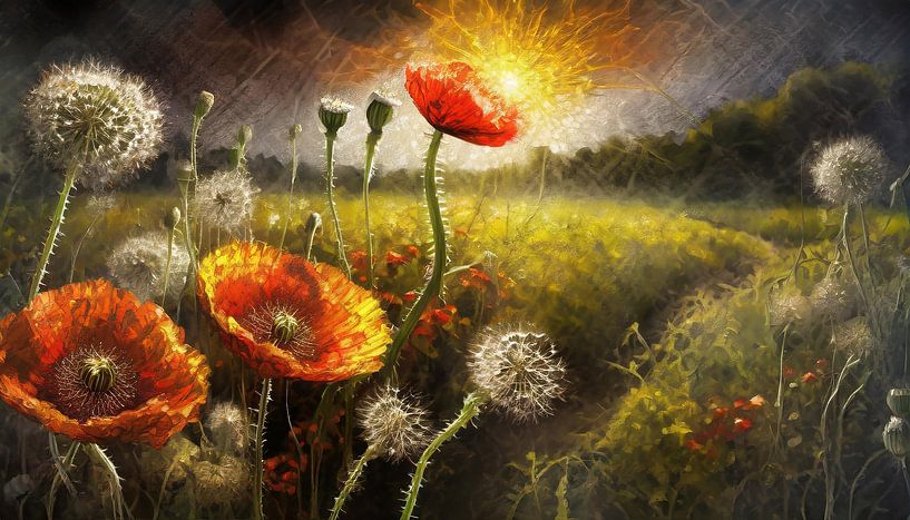 Painter of a sunset along the roadside. by Bianca van Dijk
