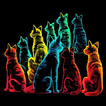 Katten achterkant neon kleurrijk pop art silhouetten groep van gm_designs
