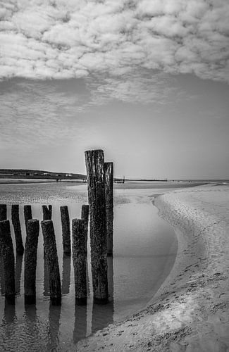 Zee landschap zwart wit