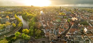 Zwolle city aerial view during a springtime sunset