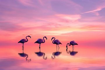 Flamingo (Futtersuche bei Sonnenuntergang) von Fotografie Gina Heynze