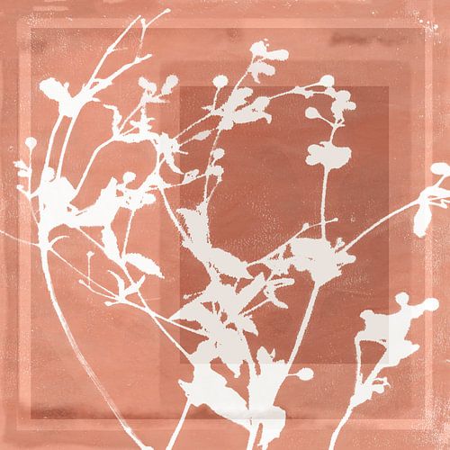 Fleurs et formes abstraites en brun corail.