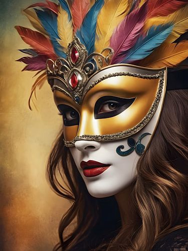 A woman in a carnival mask