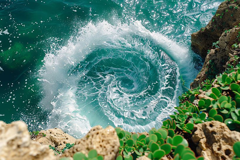 Abstracte waterwerveling bij rotsachtige kust van Art & Soul Creations