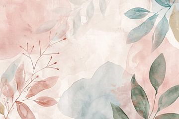 Abstract Aquarel Ontwerp met Bladeren en Bloemen van De Muurdecoratie
