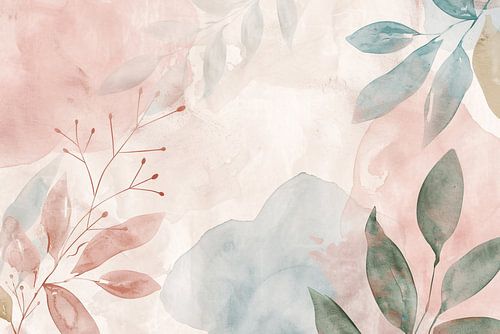 Abstract Aquarel Ontwerp met Bladeren en Bloemen
