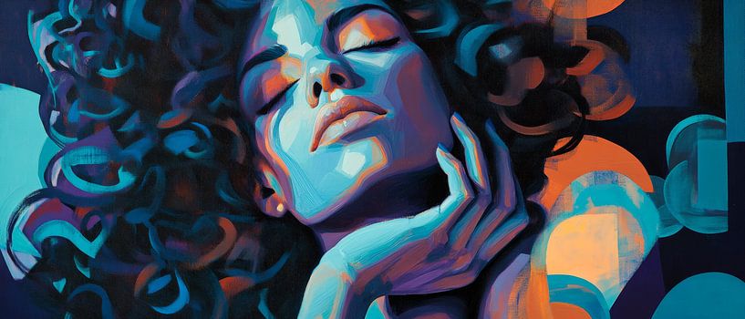 Farbenfrohes Porträt einer entspannten Frau von Poster Art Shop
