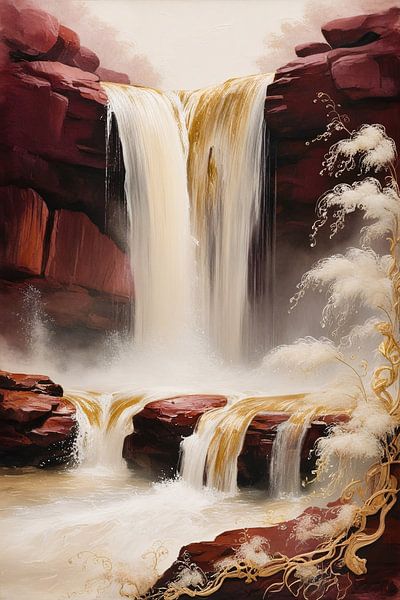 Majestätischer Wasserfall mit Felsen von Art & Soul Creations
