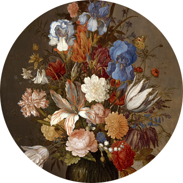 Stilleven met bloemen in een glazen vaas ,  Balthasar van der Ast van Roger VDB