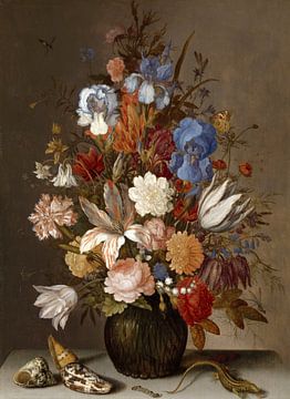 Stilleven met bloemen in een glazen vaas ,  Balthasar van der Ast
