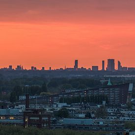 The skyline of The Hague during sunset
