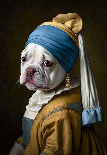 Französische Bulldogge mit Ohrring.