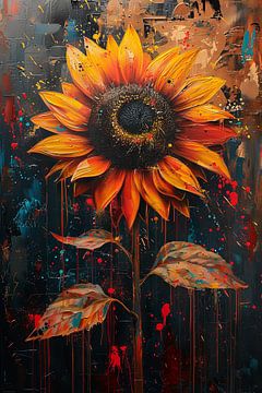 Colourful Sunflower on Abstract Background Painting by Felix Brönnimann