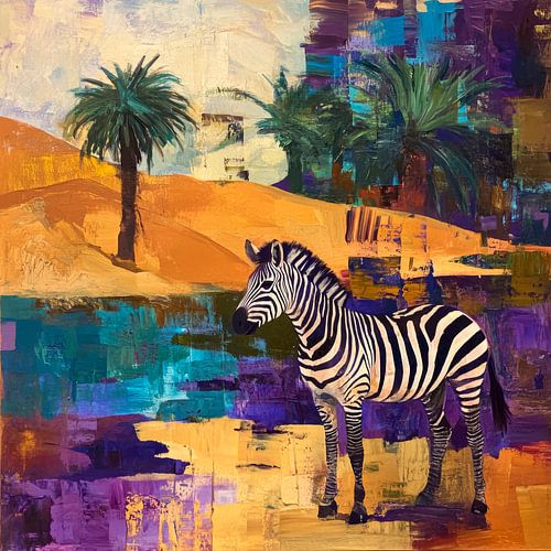 Zebra in der Wüste mit Palmen