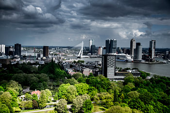 Rotterdam with Erasmus bridge sky view