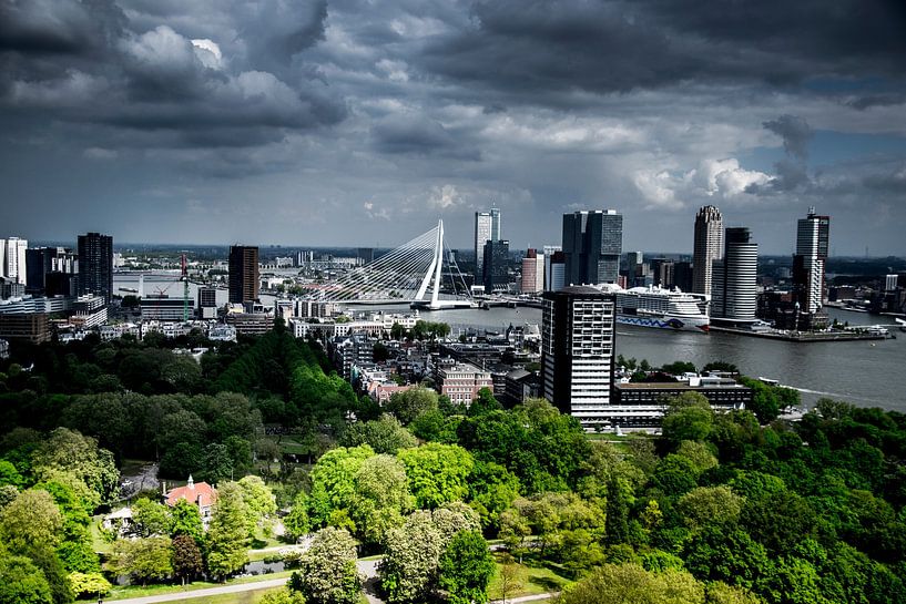 Rotterdam with Erasmus bridge sky view by Pix-Art By Naomi.k