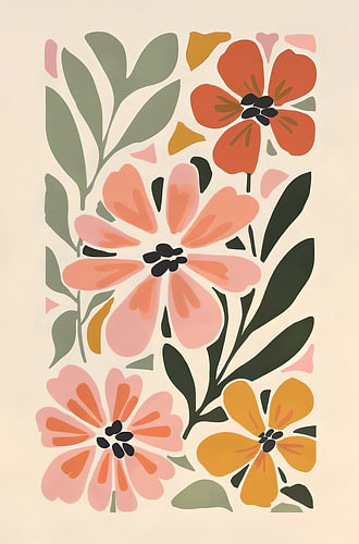Korallenfarbenes Blumenmuster im Folk-Stil
