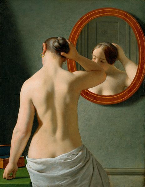 Junge Frau vor einem Spiegel - Christoffer Wilhelm Eckersberg von 1000 Schilderijen