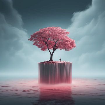 Rosa Baum auf einer Wasserfallinsel von Art Lovers