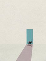 Minimal art van kat voor deur
