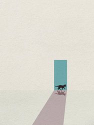 Minimal art van kat voor deur