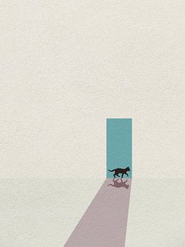 Minimal art van kat voor deur