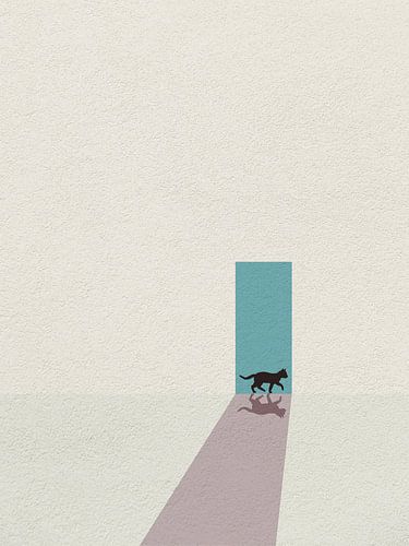 Minimale Kunst der Katze vor der Tür