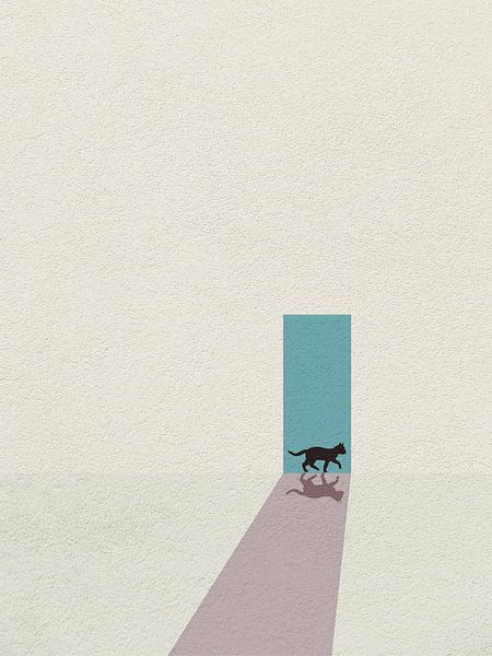 Minimal art of cat in front of door by RickyAP