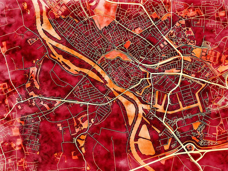Map of Deventer with the style 'Amber Autumn' by Maporia
