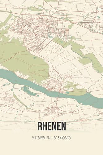 Vintage landkaart van Rhenen (Utrecht)
