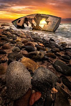 Sunset by the shipwreck by Costas Ganasos