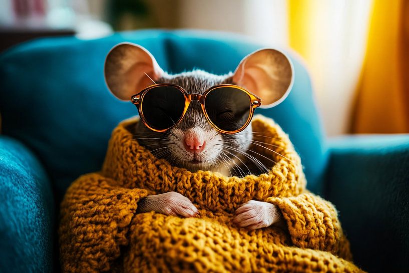 Relaxte muis met gele trui van Art & Soul Creations