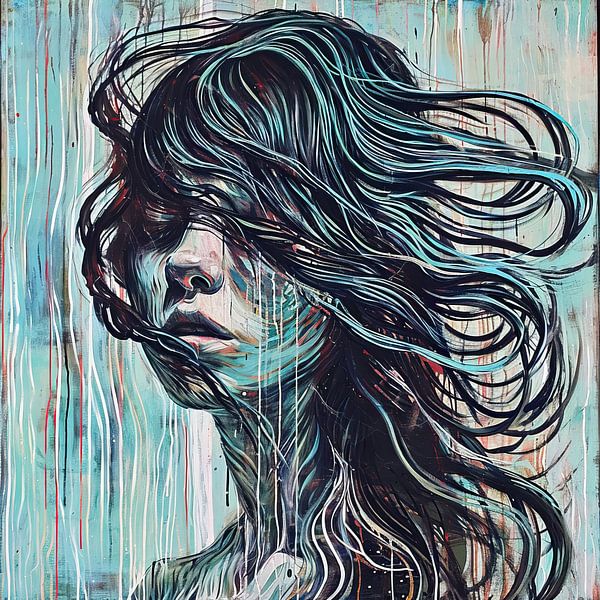 Lebendiges Türkis Bewegung | Modernes Porträt von Wunderbare Kunst