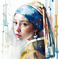 Watercolour girl with the pearl dots and stripes