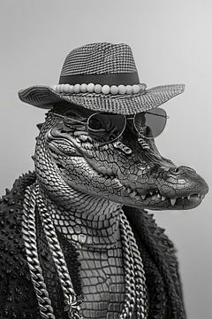 Stijlvolle krokodil in spijkerjack en zonnebril van Poster Art Shop