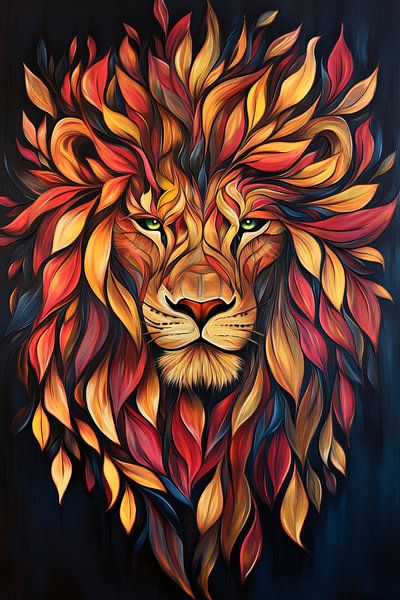 Lion with colourful leaf dress by Poster Art Shop