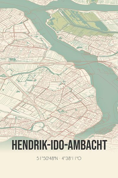 Carte ancienne de Hendrik-Ido-Ambacht (Hollande méridionale) par Affiches de lieux