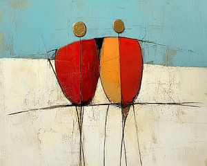 Abstrakte Figuren | Abstraktes Duo Goldene Köpfe