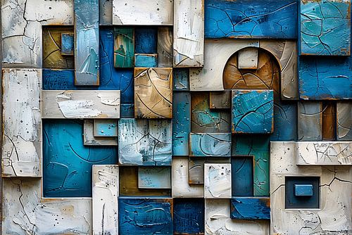 Moderne abstracte compositie in blauw en bruin