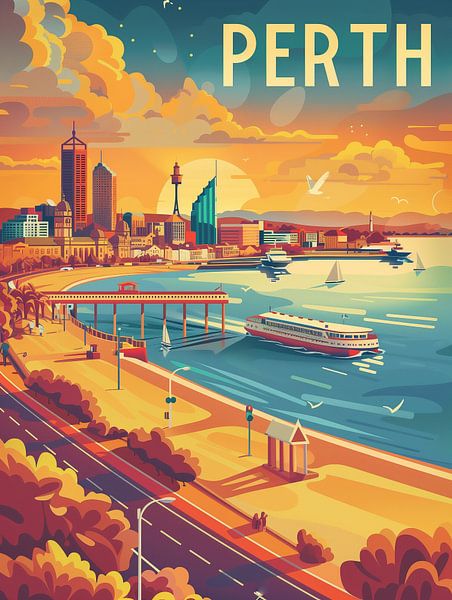 Zonnestraal Perth: Kust Skyline Reisposter van Travel Shop